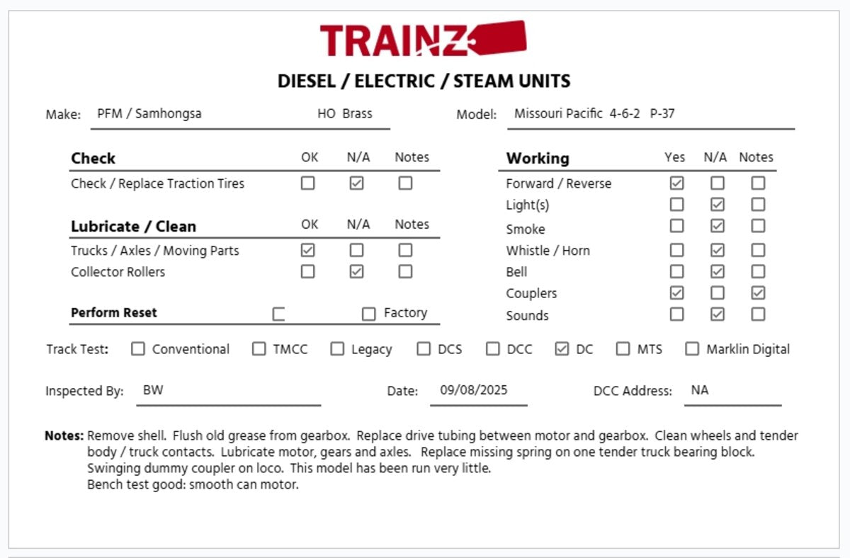 PFM HO BRASS Missouri Pacific P-73 4-6-2 Steam Locomotive & Tender -Unpainted EX/Box