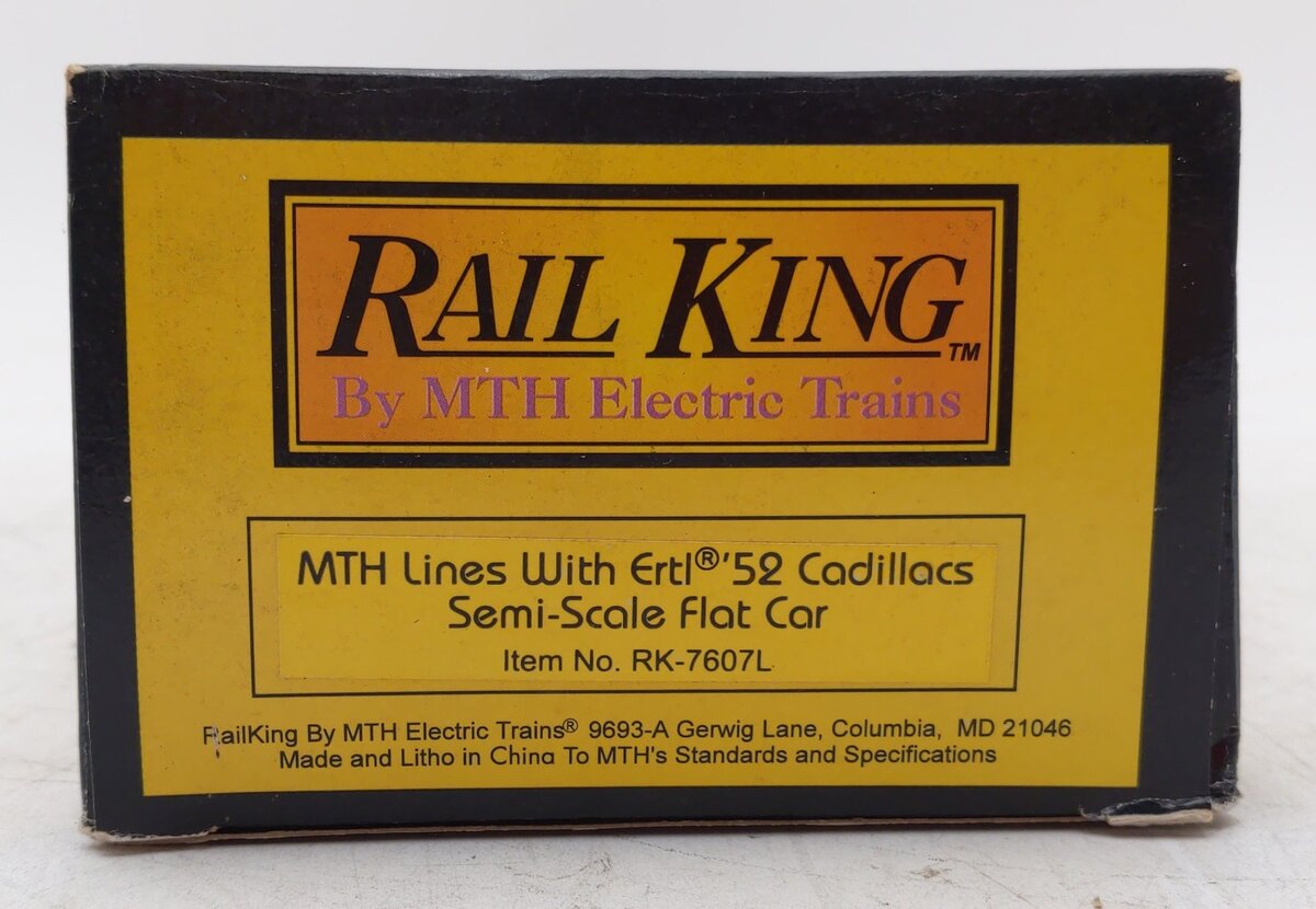 MTH 30-7607L O Gauge MTH Flatcar with Two Ertl '52 Cadillacs LN/Box