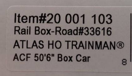 Atlas 20001103 HO Scale Rail Box ACF 50' 6" Box Car #33616 with Large Logo