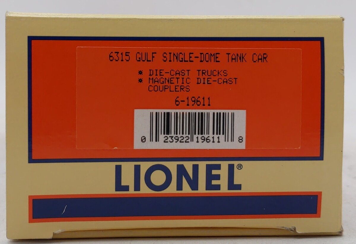 Lionel 6-19611 O Gauge Gulf Single Dome Tank Car #6315 LN/Box