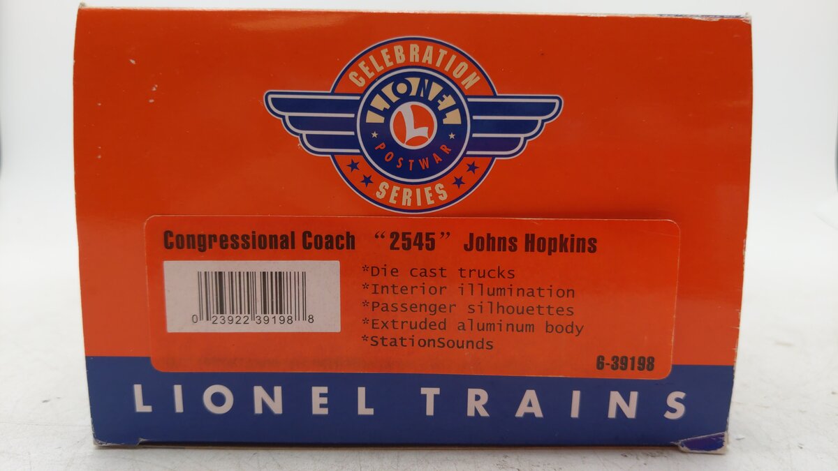 Lionel 6-39198 PRR 2545 Congressional "Johns Hopkins" Coach Car w StationSounds LN/Box