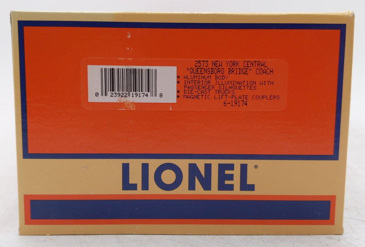 Lionel 6-19174 O Gauge New York Central "Queensboro Bridge" Aluminum Coach Car LN/Box