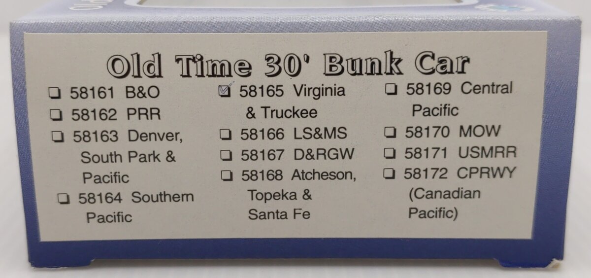 IHC 8165 HO Scale Virginia & Truckee Old Time 30' Bunk Car #22
