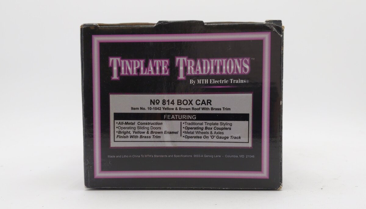 MTH 10-1042 O Gauge No. 814 Yellow/Brown Tinplate Boxcar LN/Box