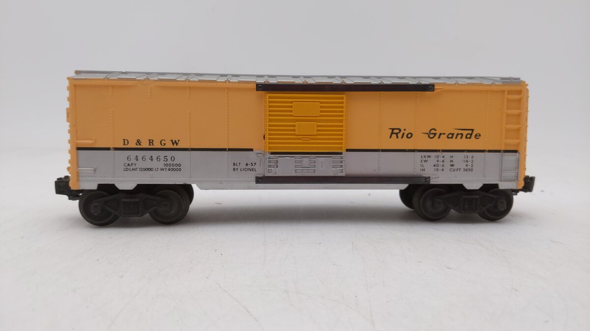 Lionel 6464-650 Vintage O Denver and Rio Grande Boxcar -Type I w/IIB Body Type VG