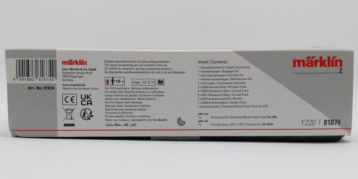 Marklin 81874 Z Museum Passenger Train Starter Set w/Class 24 Steam Locomotive