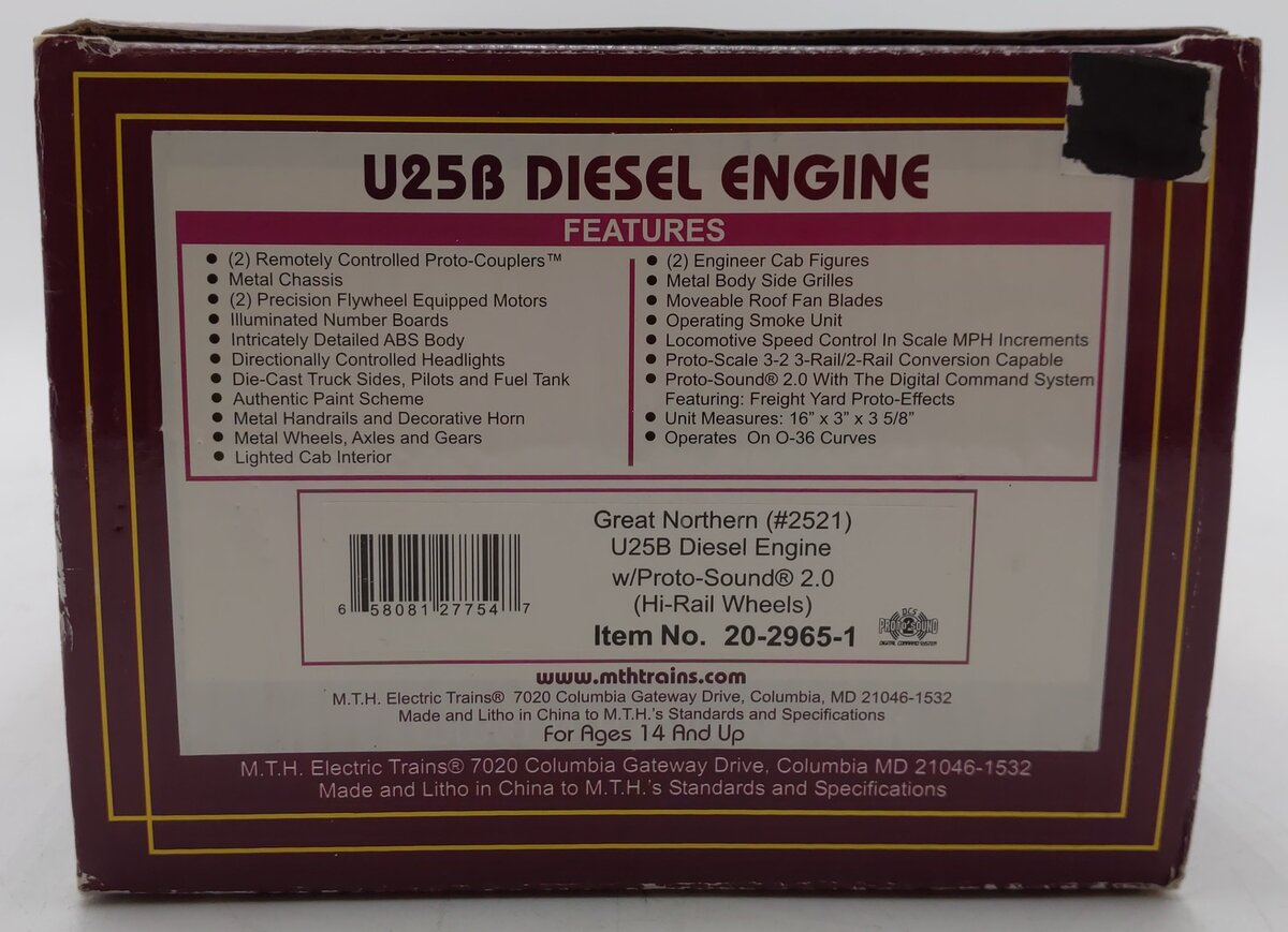 MTH 20-2965-1 Great Northern U25B Diesel Engine w/PS 2.0 (Hi-Rail Wheels)