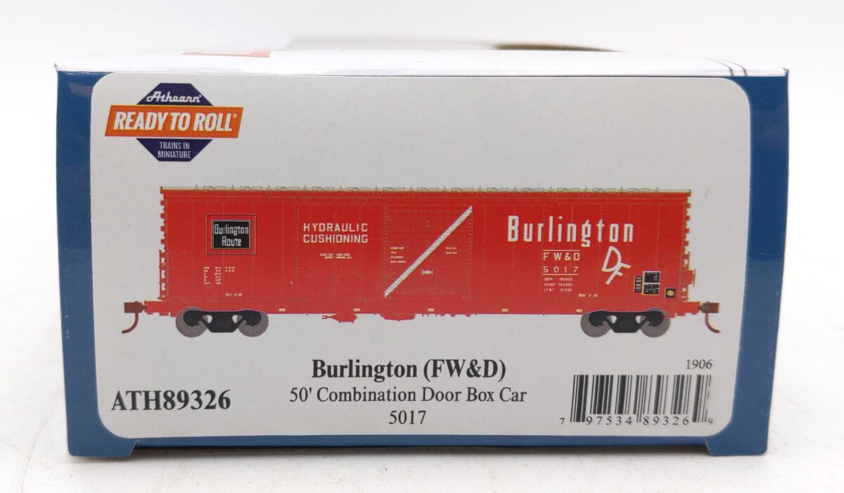 Athearn 89326 HO Burlington FW&D RTR 50' Combo Door Boxcar #5017