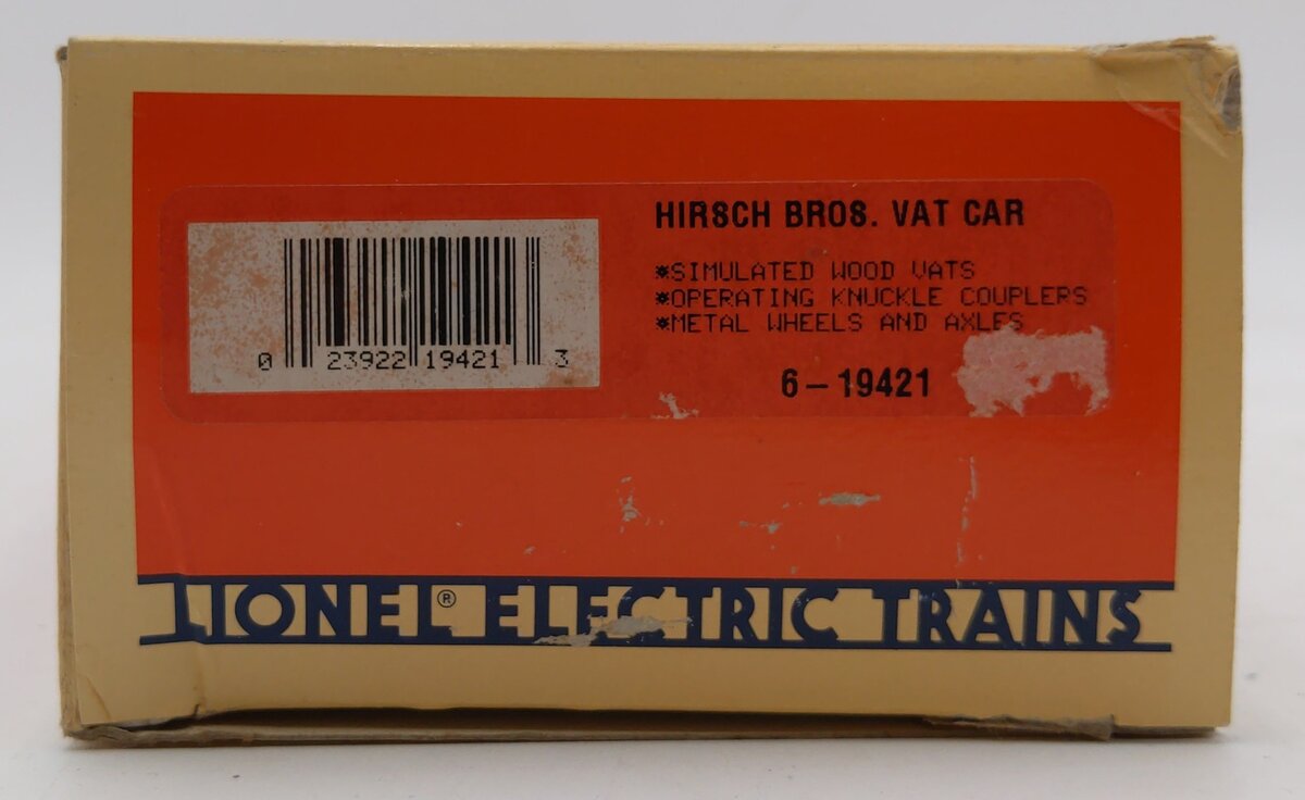 Lionel 6-19421 O Gauge Hirsch's Brothers Vat Car EX/Box