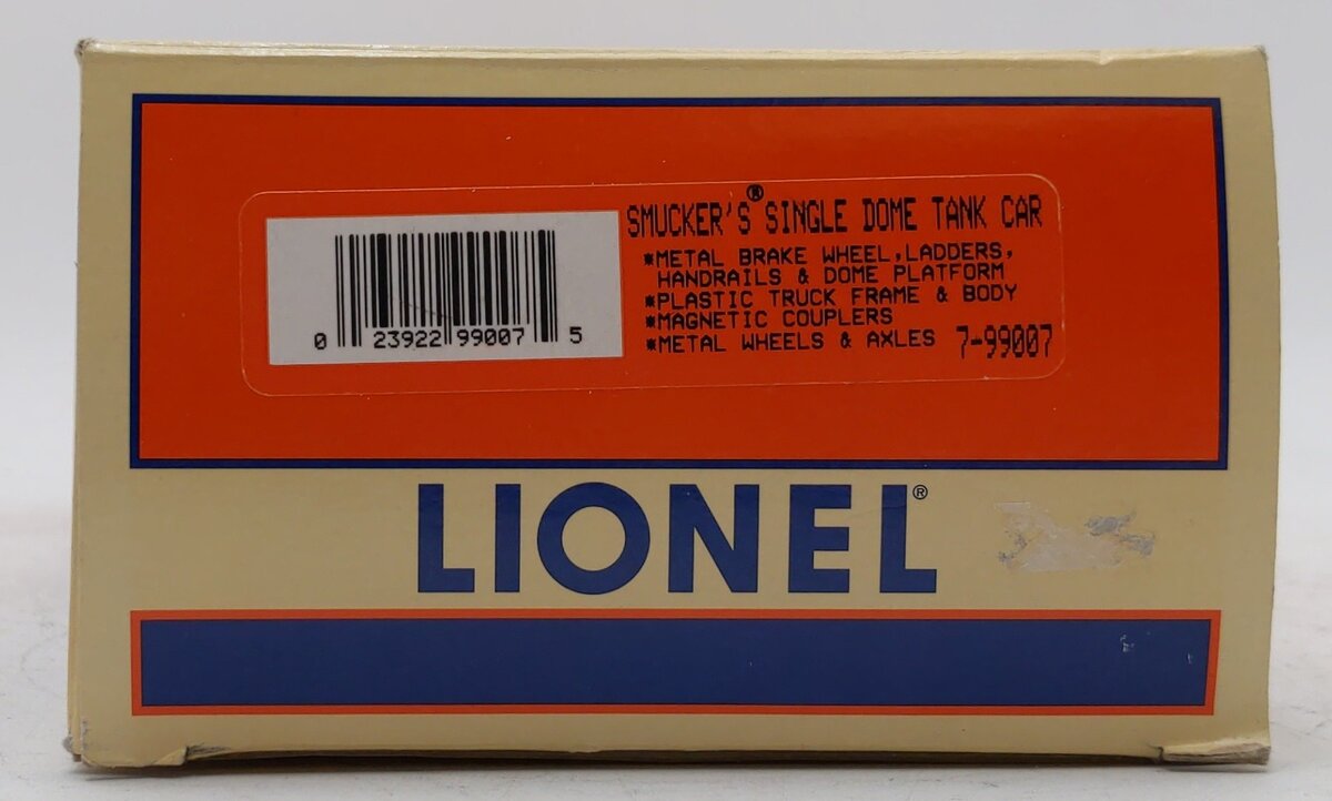 Lionel 7-99007 O Gauge Smuckers Fudge Single Dome Tank Car LN/Box