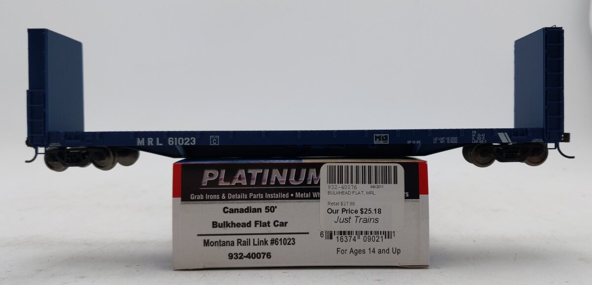 Walthers 932-40076 HO Montana Rail Link Canadian 50' Bulkhead Flat Car #61023
