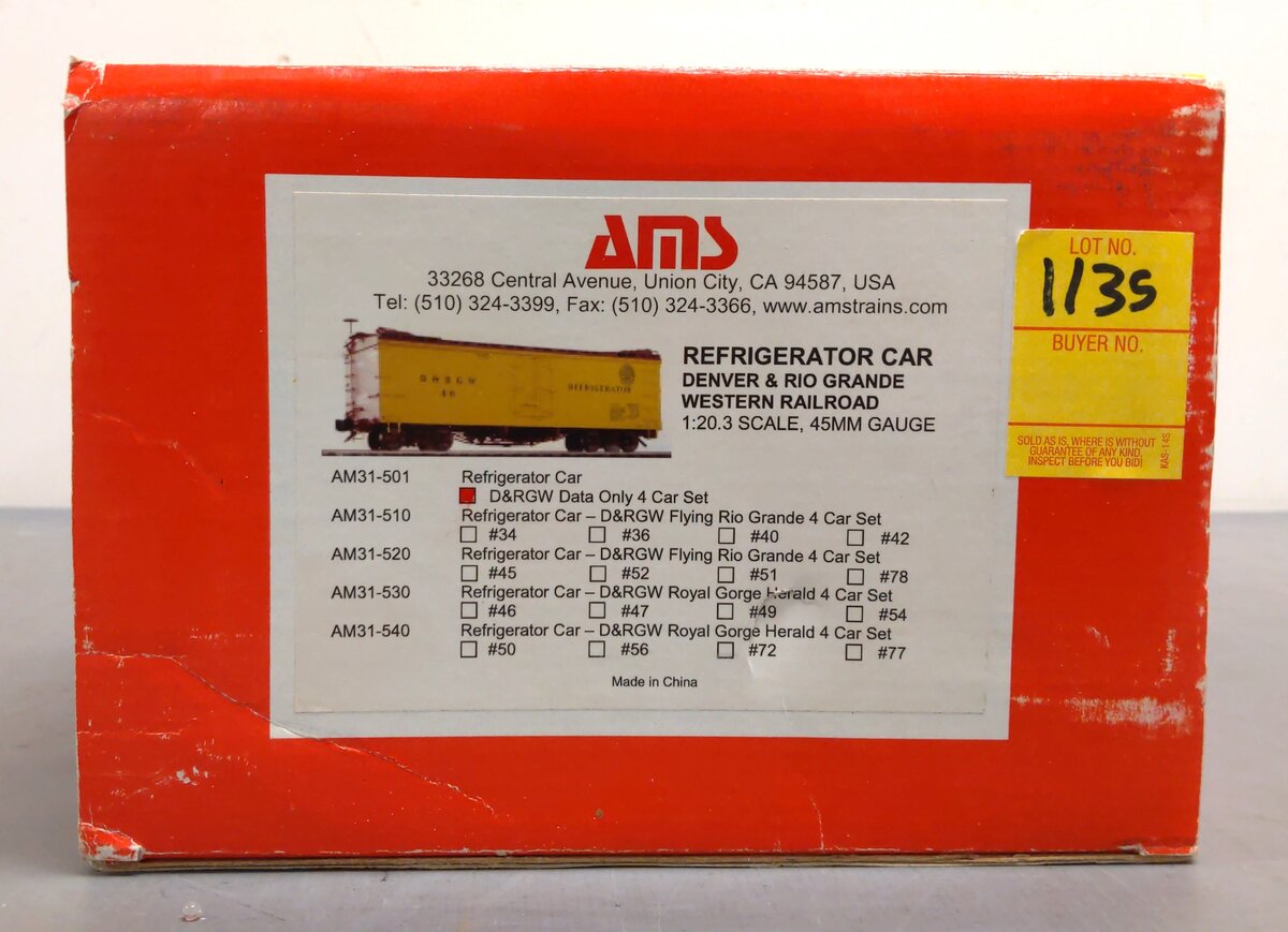 AMS AM31-501 G Scale D&RGW Refrigerator Car (Metal Wheels) LN/Box