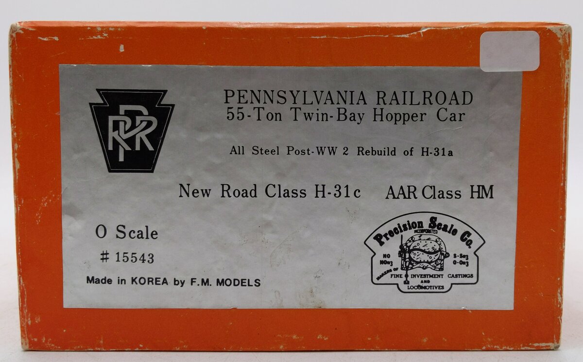 Precision Scale Company 15543 O 2-Rail Brass PRR 55 Ton Twin-Bay Hopper- Painted/Box