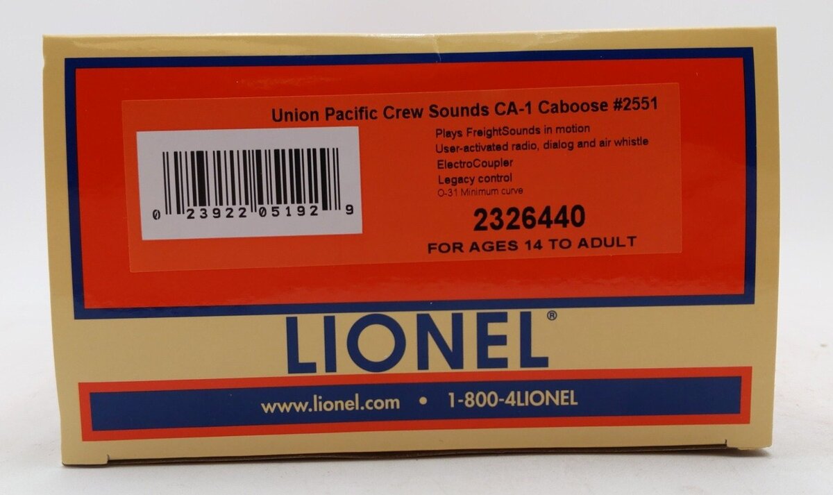 Lionel 2326440 O Union Pacific Vision CA-1 Caboose #2551 LN/Box