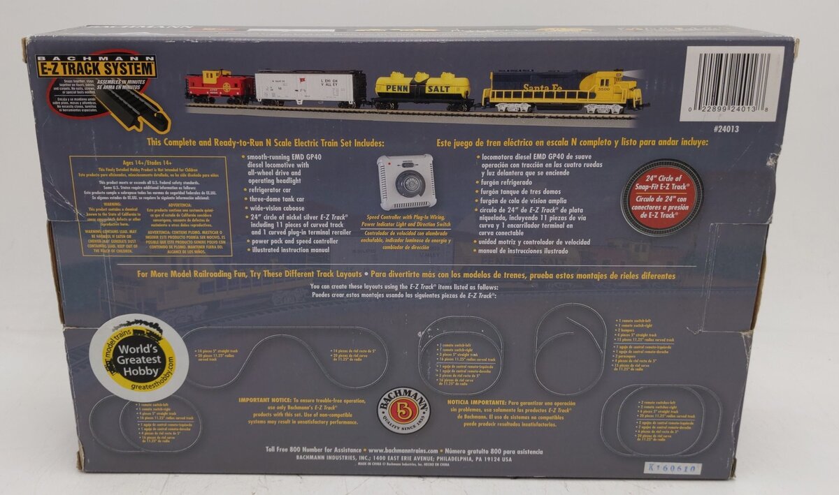 Bachmann 24013 N Scale Santa Fe Thunder Valley Diesel Starter Freight Train Set EX/Box