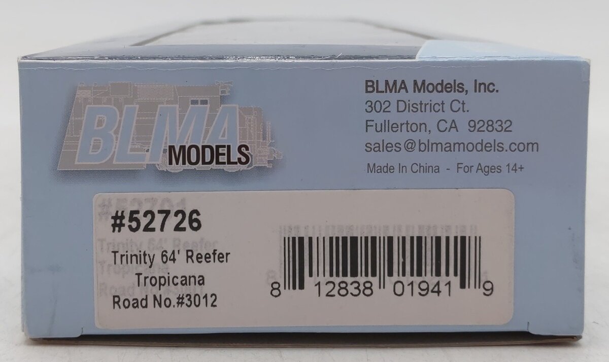 BLMA Models 52726 HO Scale Tropicana 64' Reefer Car #3012
