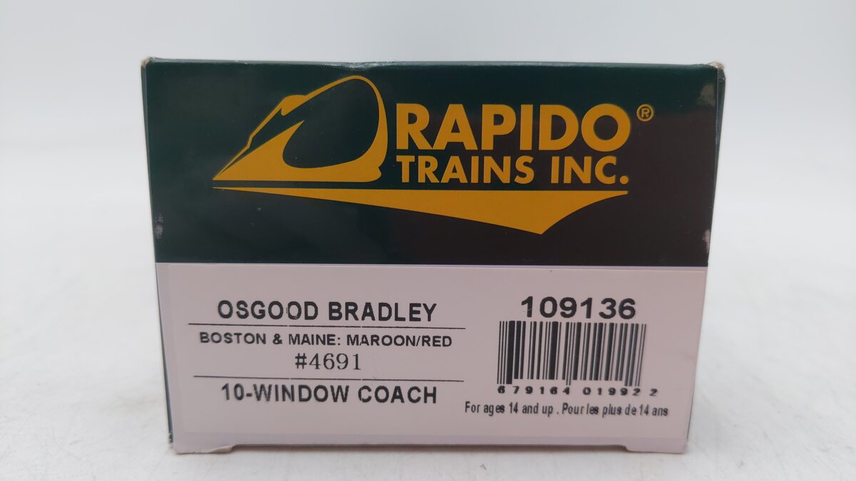 Rapido Trains 109136 HO Boston & Maine 10-Window Coach, No Skirt #4694