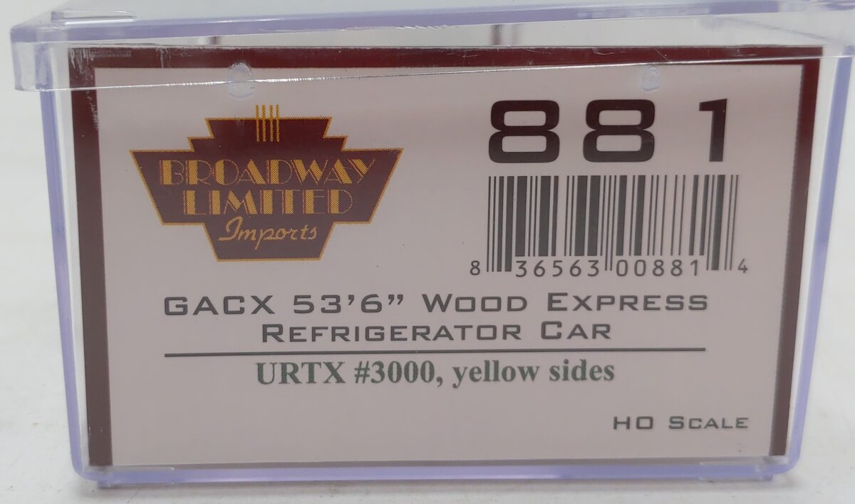 Broadway Limited 881 HO URTX (GACX) 53'6" Wood Express Reefer #3000