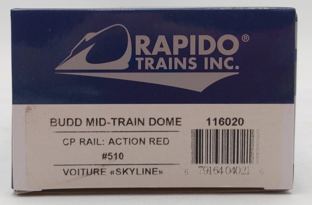 Rapido Trains 116020 HO Scale Canadian Pacific Budd Mid-Train Dome #510