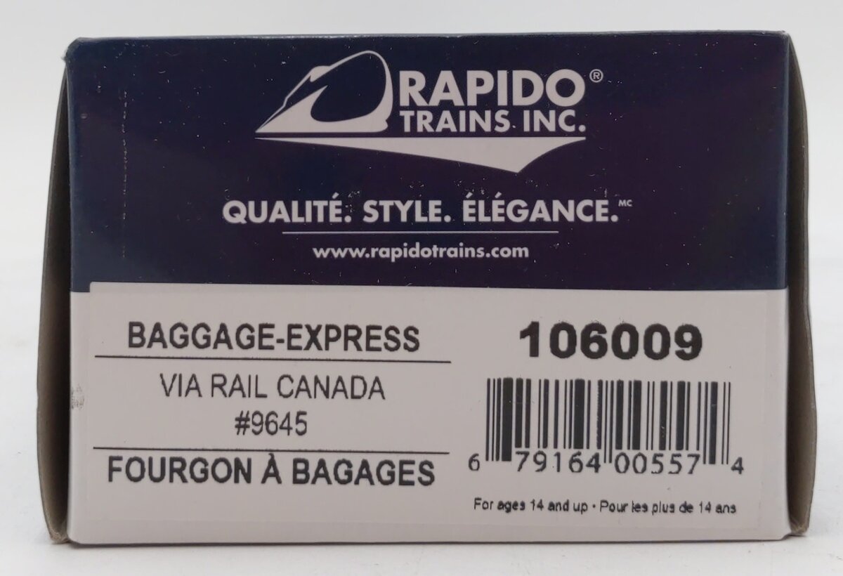Rapido Trains 106009 HO Via Rail Canada 73' 6" Smooth Side Baggage-Express #9645