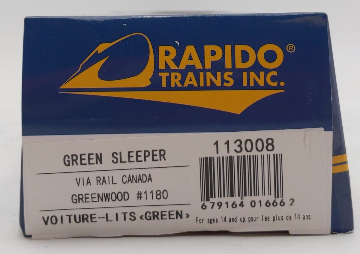Rapido Trains 113008 HO Via Rail Canada Voiture "Greenwood" 6-4-6 Sleeper #1180