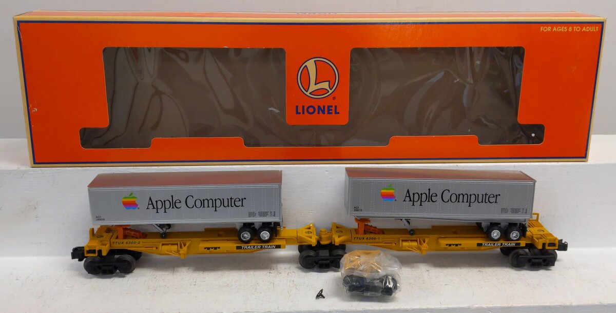 Lionel 6-26908 O Gauge T.T.U.X. Flatcars w/Apple Computer Trailers