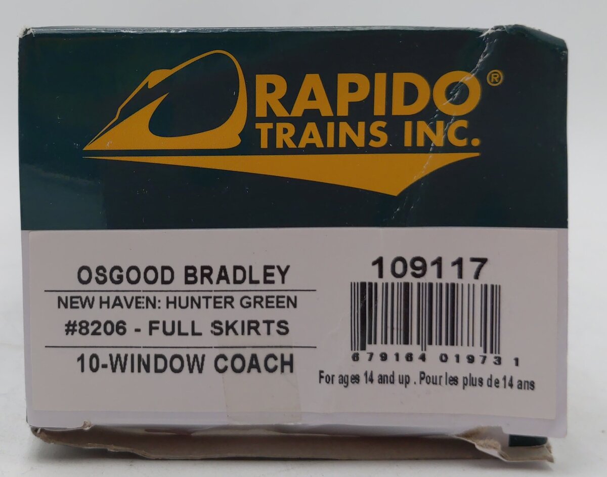 Rapido Trains 109117 HO New Haven 10-Window Coach, Full Skirt #8206