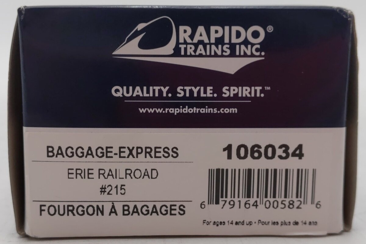 Rapido Trains 106034 HO Erie 73' 6" Smooth Side Baggage-Express Car #215