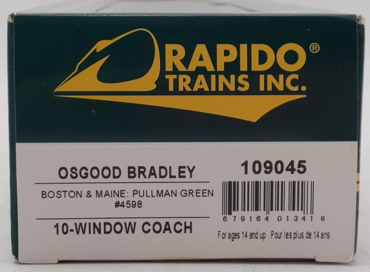 Rapido Trains 109045 HO Boston & Maine PS Osgood-Bradley 10-Window Coach #4598