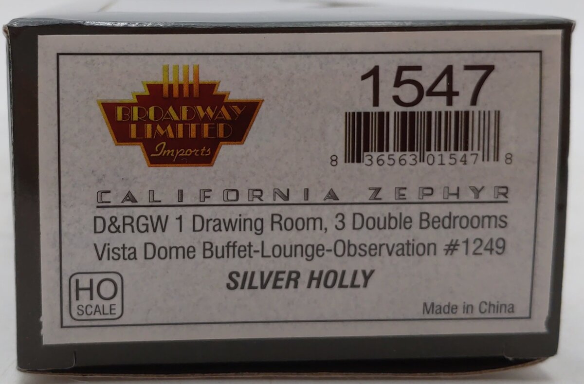 Broadway Limited 1547 HO D&RGW 'Silver Holly' Vista Dome Lounge/Obs Car #1249