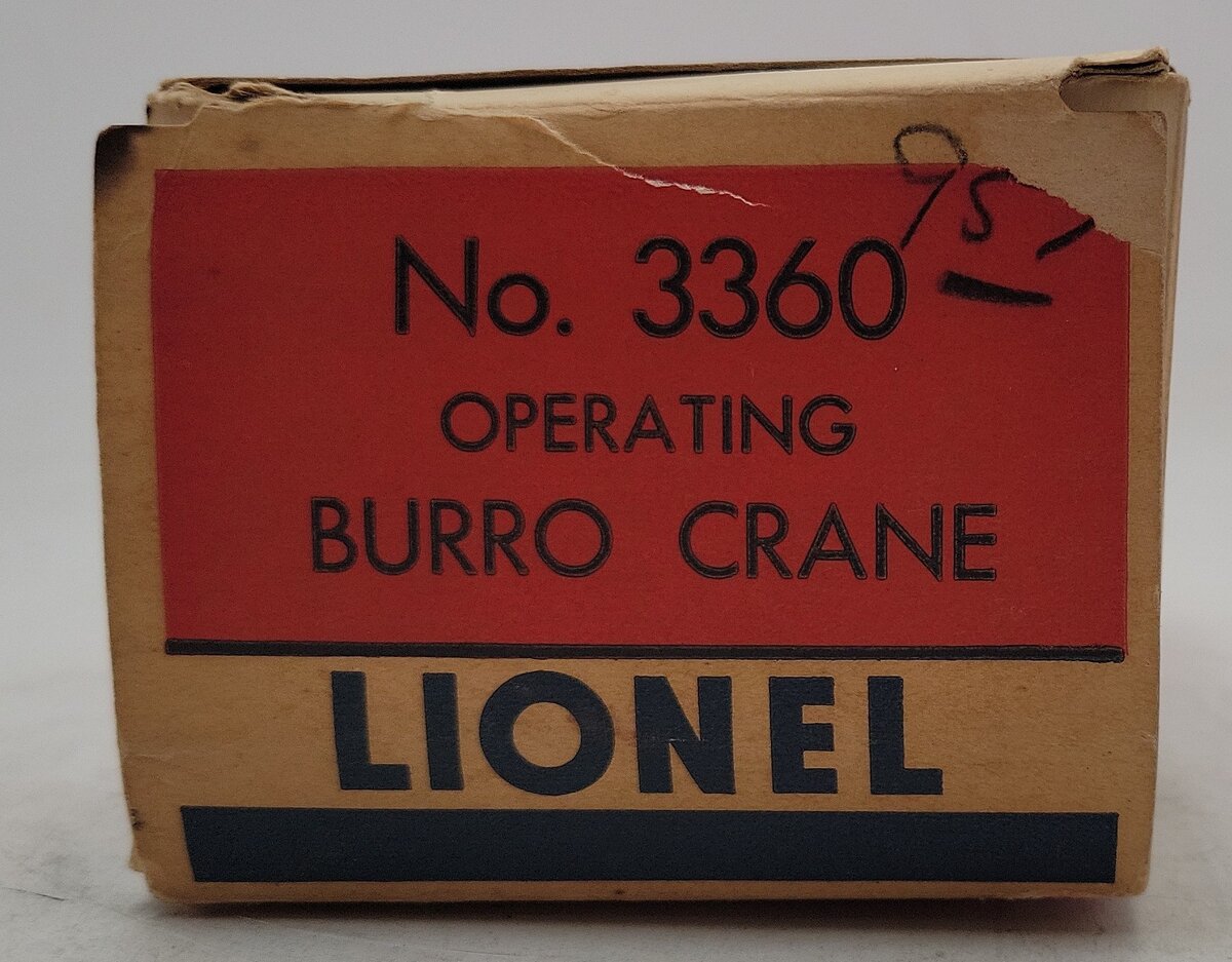Lionel 3360 Vintage O Gauge Postwar Operating Burro Crane Car VG/Box