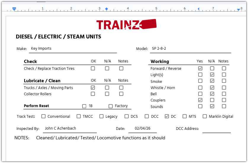 Key Imports N BRASS Southern Pacific 2-8-2 Steam Locomotive- Factory Painted EX