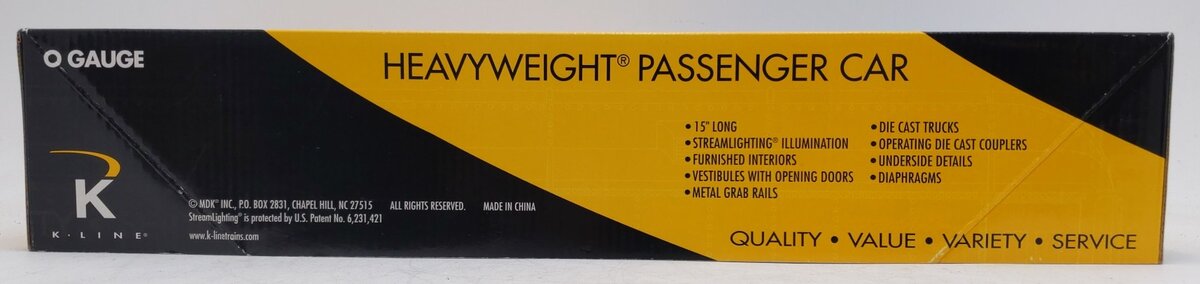 K-Line O Gauge PRR 15' Heavyweight Baggage Passenger Car LN/Box