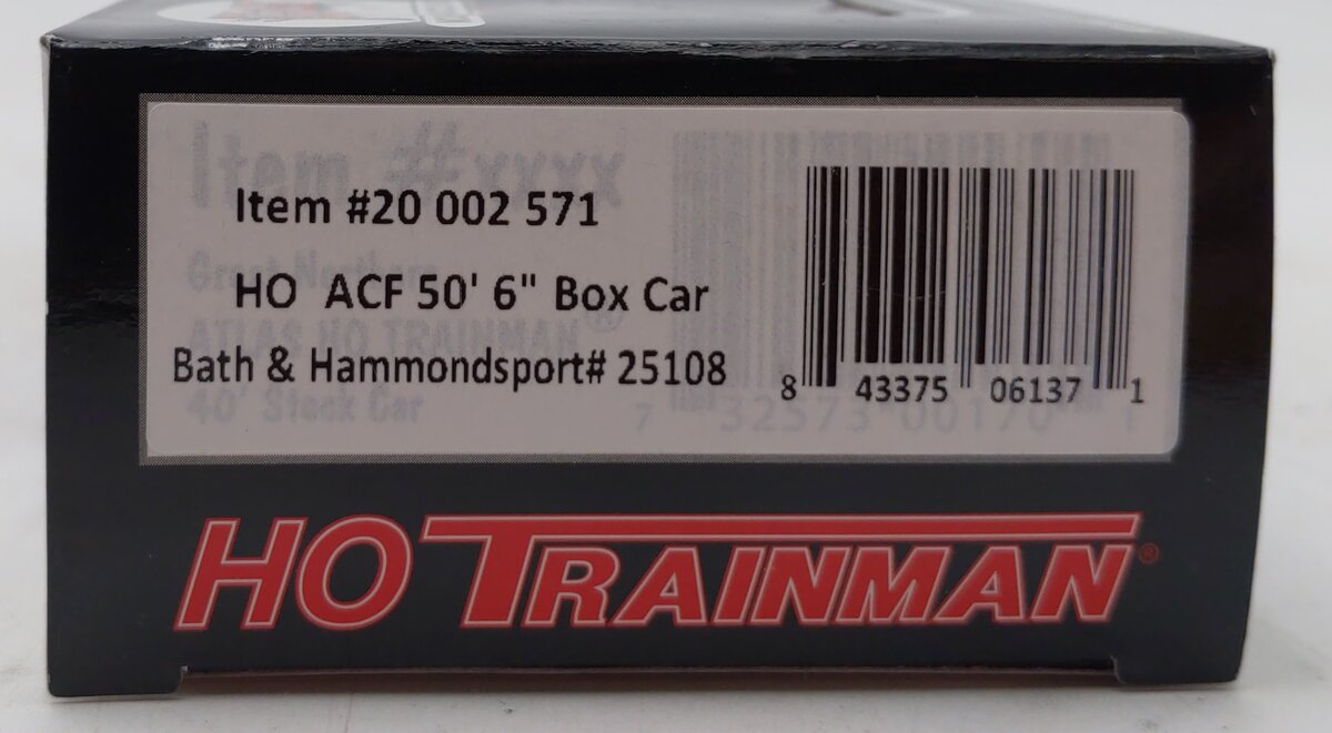Atlas 20002571 HO Scale Bath & Hammondsport Trainman 50'6" ACF Box Car #25108