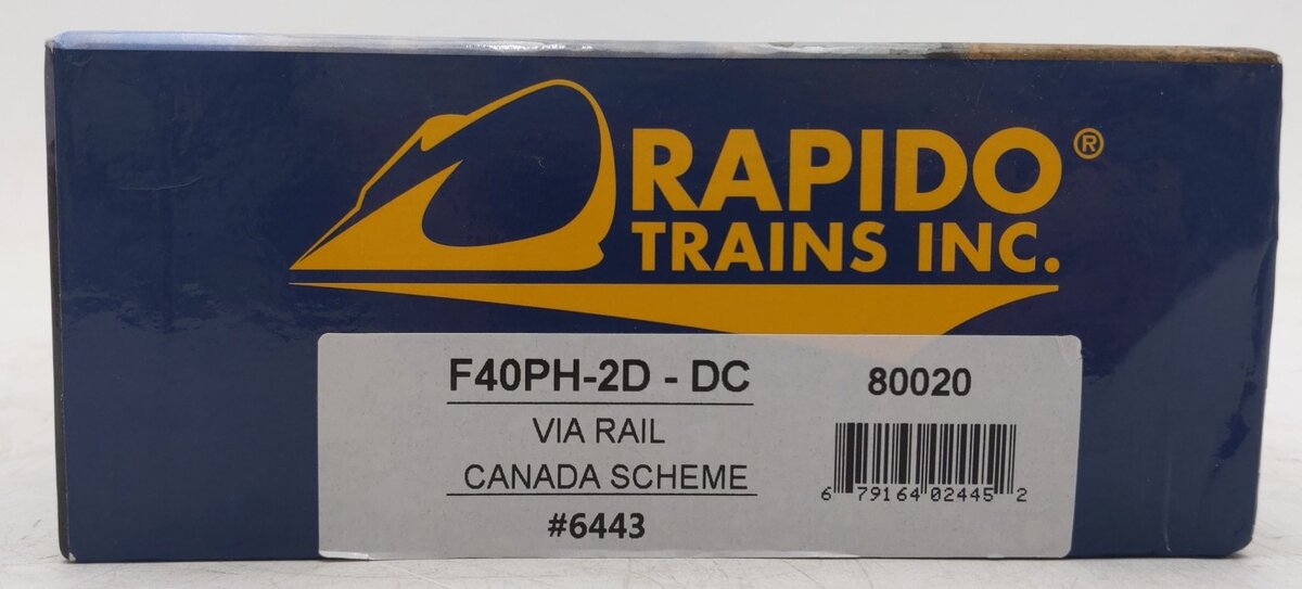 Rapido Trains 80020 HO Scale Via Rail F40PH-2D-DC Diesel Locomotive #6443 EX/Box