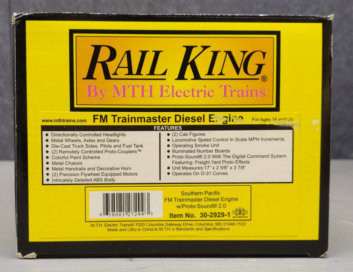 MTH 30-2929-1 Southern Pacific FM Trainmaster Diesel Engine w/PS 2.0 #3022