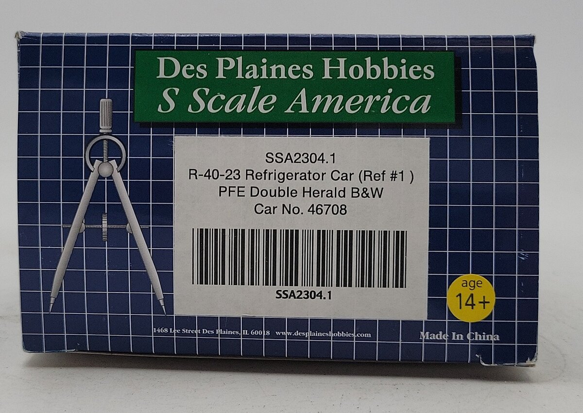 Des Plaines Hobbies SSA2304.1PFE Double Herald B&W Refrigerator Car #46708 LN/Box