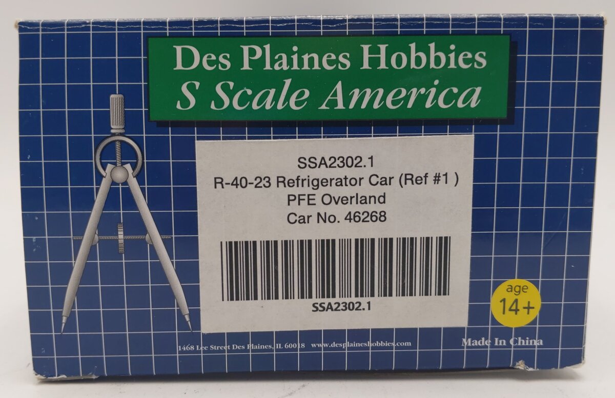 Des Plaines Hobbies SSA2302.1 S Gauge PFE Overland R-40-23 Reefer Car #46268 EX/Box