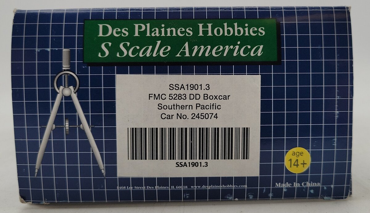 Des Plaines Hobbies 1901.3 S Scale Southern pacific Boxcar #245074 EX/Box