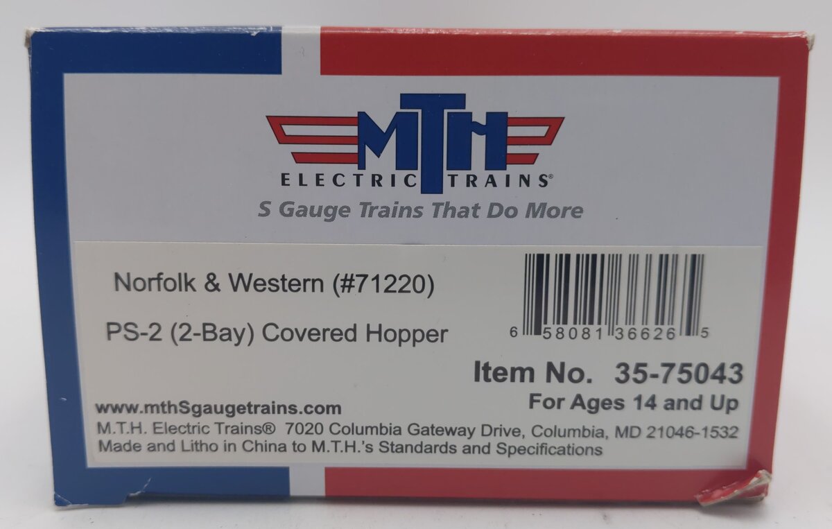 MTH 35-75043 S-Scale Norfolk and Western PS-2 (2-Bay) Hopper Car #71220