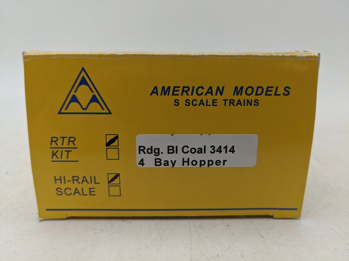 American Models 3414 S Gauge Reading Blue Coal 4-Bay Hopper #109812-Scale EX/Box