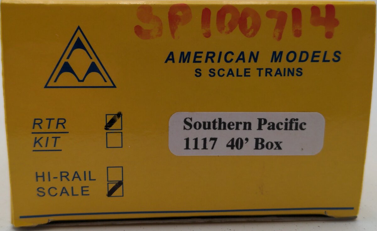 American Models 1117 S Scale (Hi-Rail) Southern Pacific 40' Box Car #100714 EX/Box