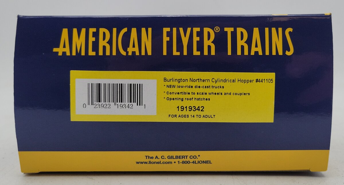American Flyer 1919342 S Burlington Northern Cylindrical Hopper #441105