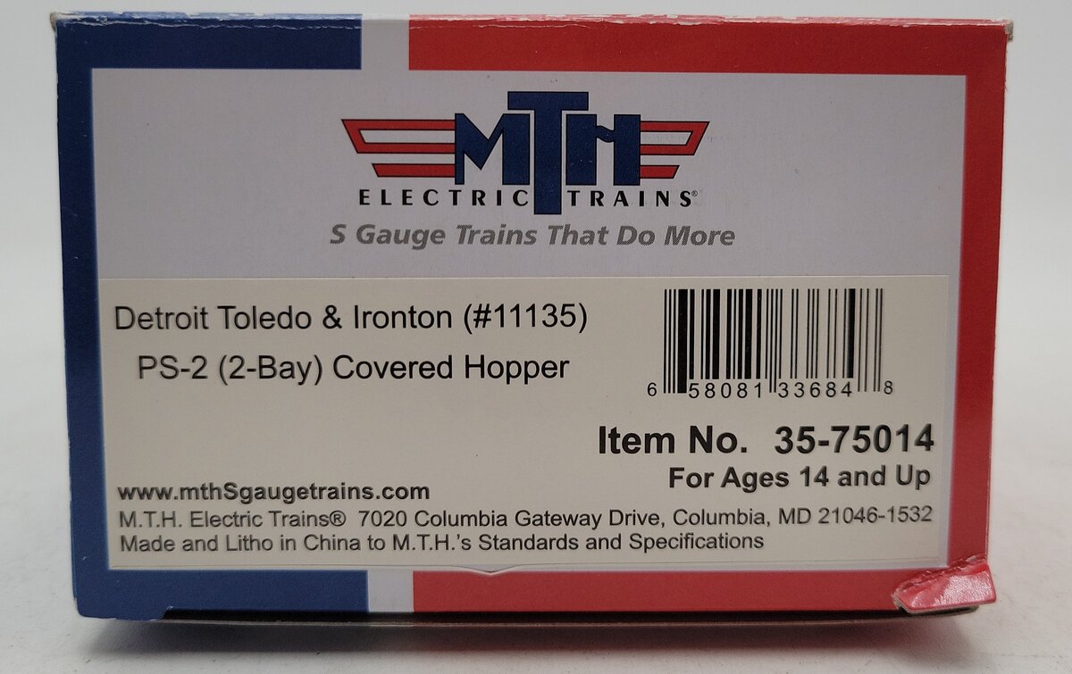 MTH 35-75014 S Gauge Modern Detroit Toledo & Ironton Ps-2 Hopper Car #11135 LN/Box