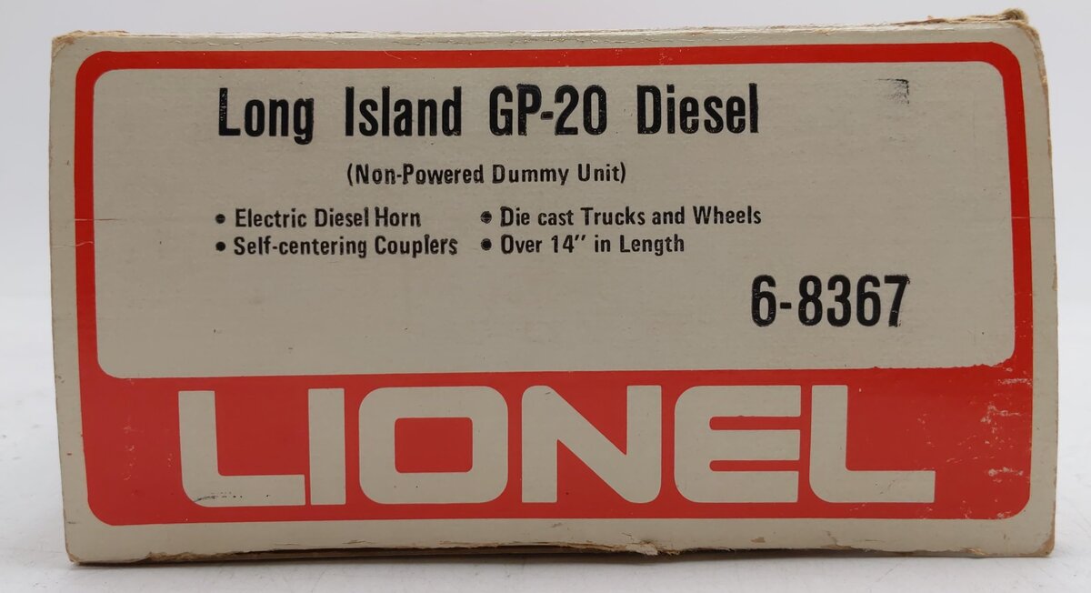 Lionel 6-8360 O Gauge Long Island GP20 Diesel Locomotive #8367 EX/Box