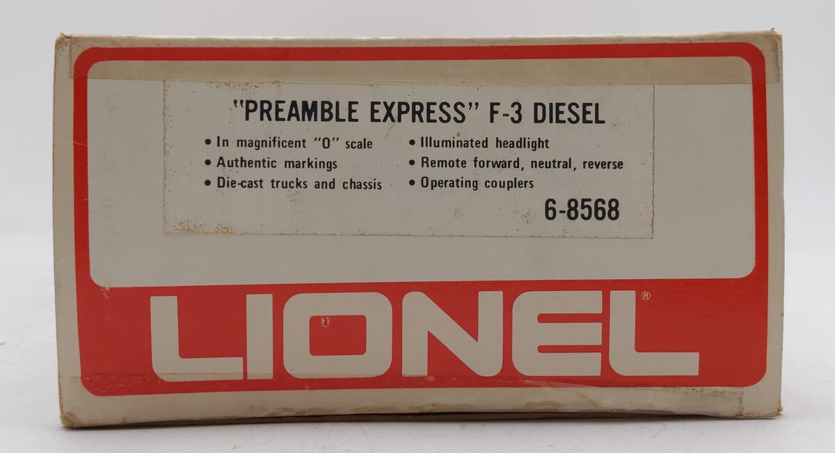 Lionel 6-8568 O Gauge Preamble Express F3 A Diesel Locomotive #8568 EX/Box