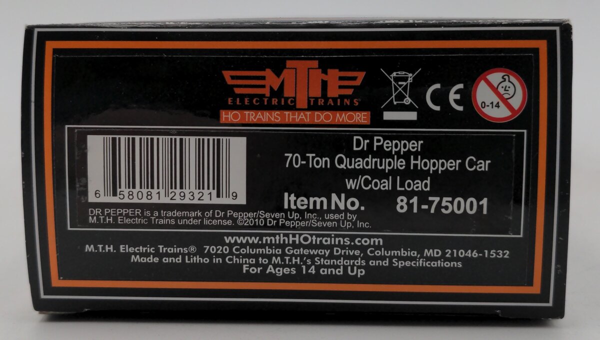 MTH 81-75001 DPSU - Dr. Pepper HO Scale 70-Ton Quadruple Hopper Car