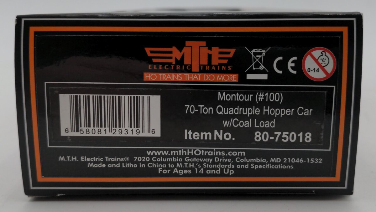 MTH 80-75018 Montour HO Scale 70-Ton Quadruple Hopper Car #100