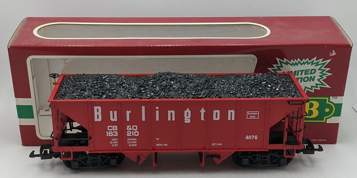 LGB 4076-M01 G Scale Burlington Hopper with Coal Load #163210 EX