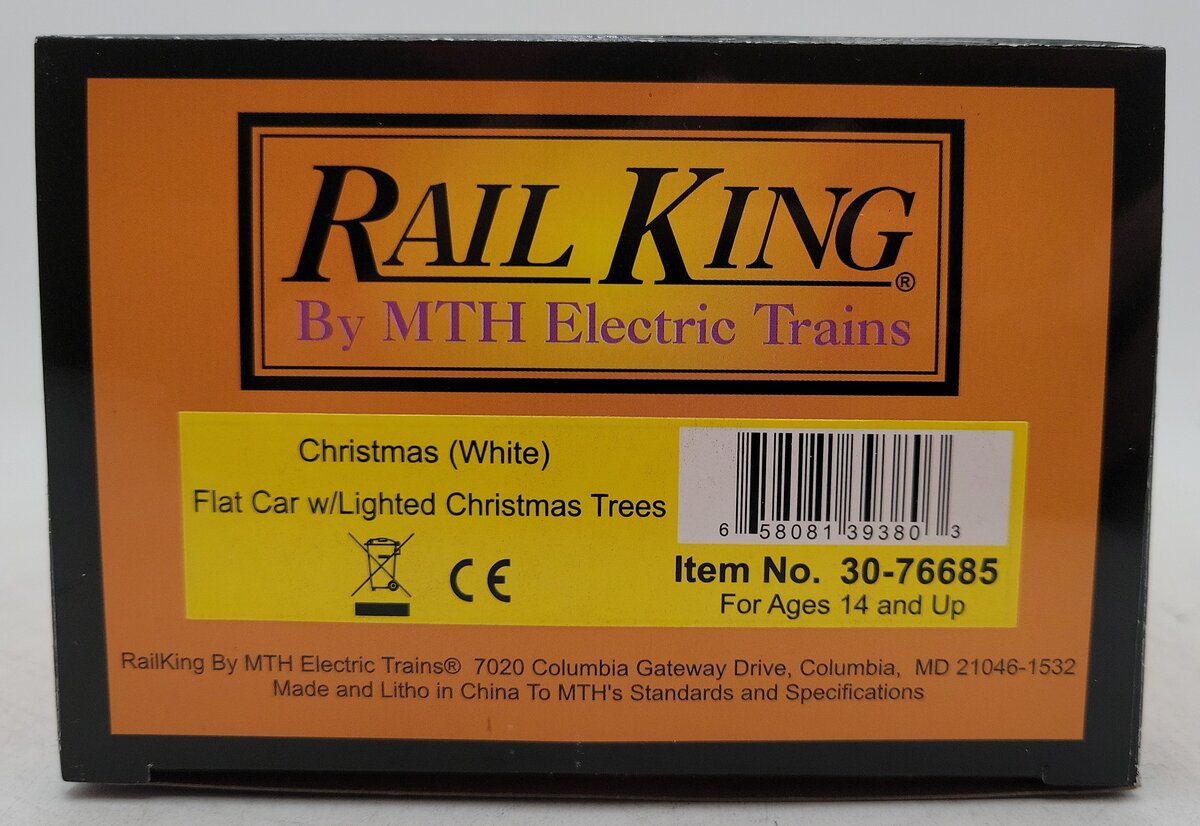 MTH 30-76685 O Christmas Flat Car with Lighted White Christmas Trees LN/Box